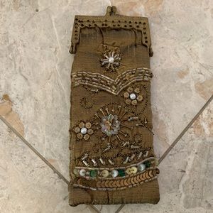 NWOT VTG K C Embroidered Gold Green White Beaded Hand Design Coin Wallet/Purse